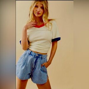 Free People “Sky’s The Limit” High-Rise Denim Shorts Size 31